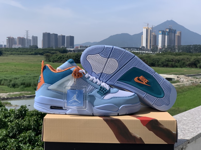 Union x Air Jordan 4 Blue Orange Shoes - Click Image to Close